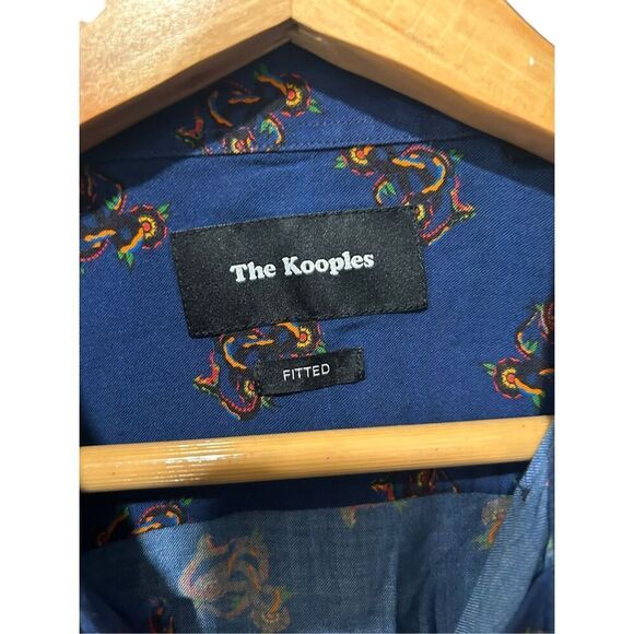 The Kooples Fitted Medium Abstract Blue Long Sleeve Button Down Shirt - Picture 3 of 11